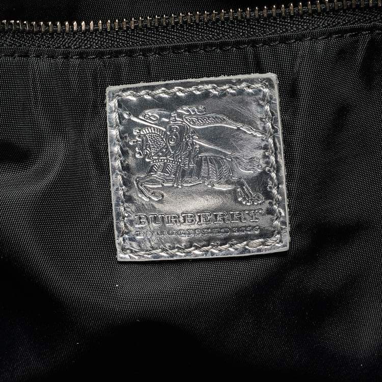 Pre Owned Burberry Silver Beat Check Nylon Victoria Tote