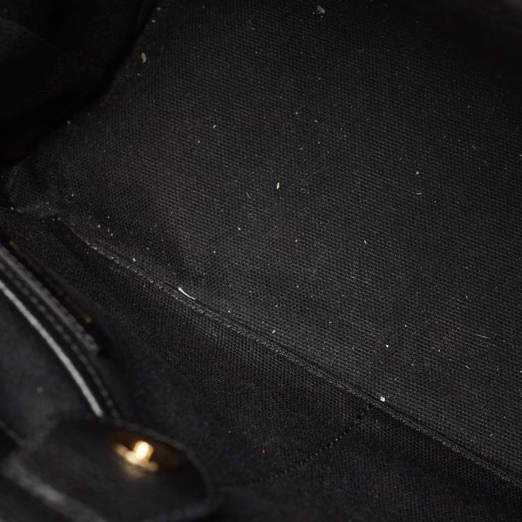 Pre Owned Burberry Black/Beige Leather and House Check Fabric Small Banner Tote