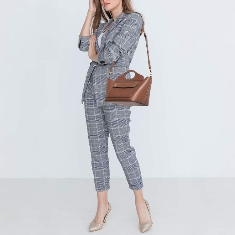 Pre Owned Burberry Dark Brown Soft Leather Small Pocket Tote