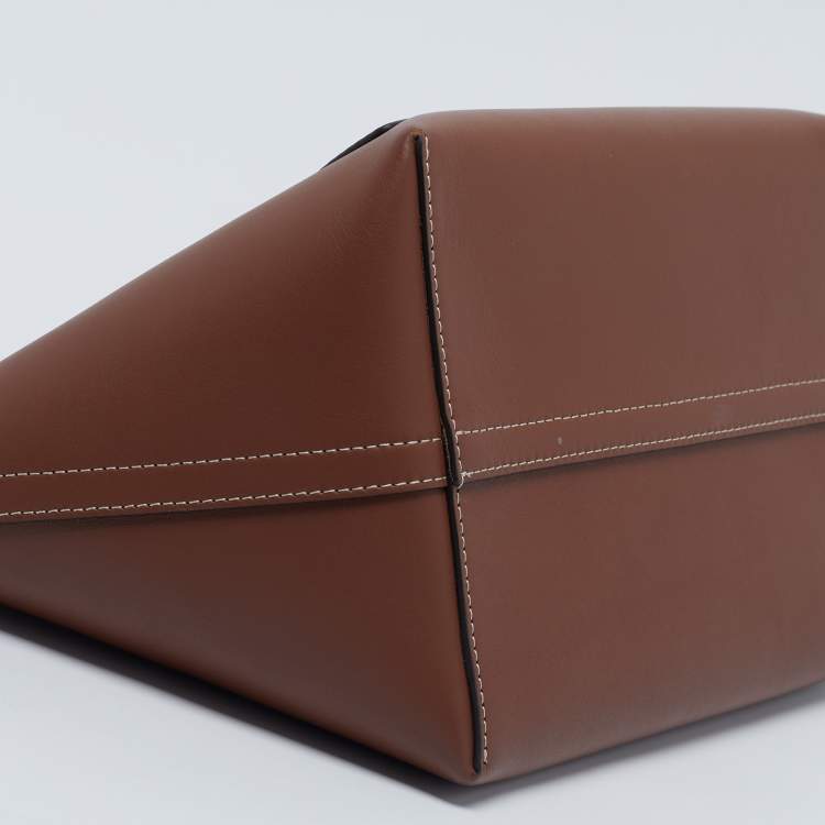 Pre Owned Burberry Dark Brown Soft Leather Small Pocket Tote