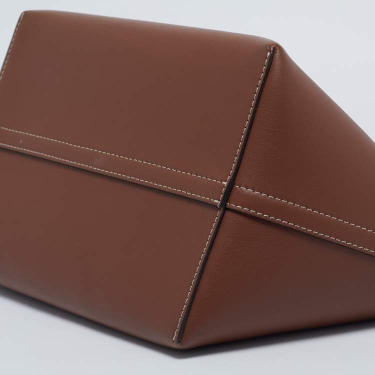 Pre Owned Burberry Dark Brown Soft Leather Small Pocket Tote