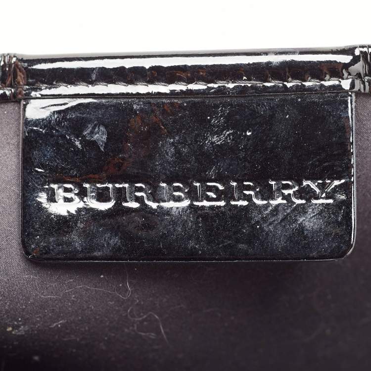 Pre Owned Burberry Black/Beige Supernova Check Vinyl and Patent Leather Large Nickie Tote