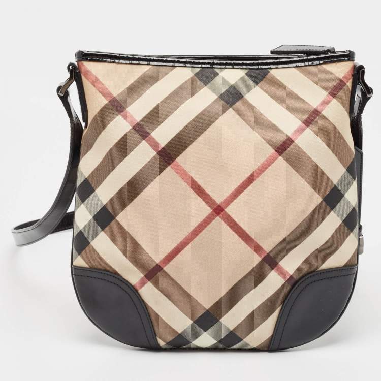 Pre Owned Burberry Black/Beige Nova Check Patent Leather and PVC Dryden Crossbody Bag