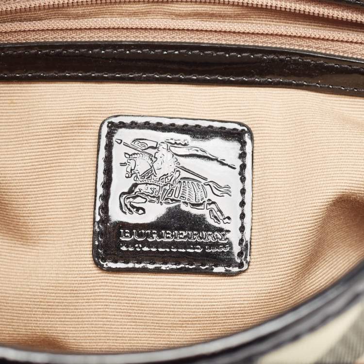Pre Owned Burberry Black/Beige Nova Check Patent Leather and PVC Dryden Crossbody Bag