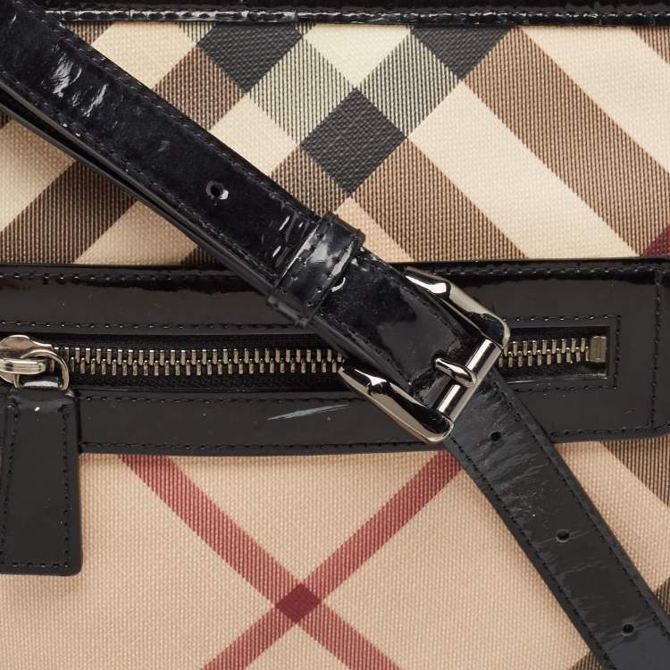 Pre Owned Burberry Black/Beige Nova Check Patent Leather and PVC Dryden Crossbody Bag