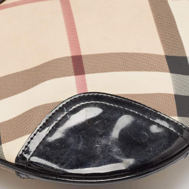 Pre Owned Burberry Black/Beige Nova Check Patent Leather and PVC Dryden Crossbody Bag