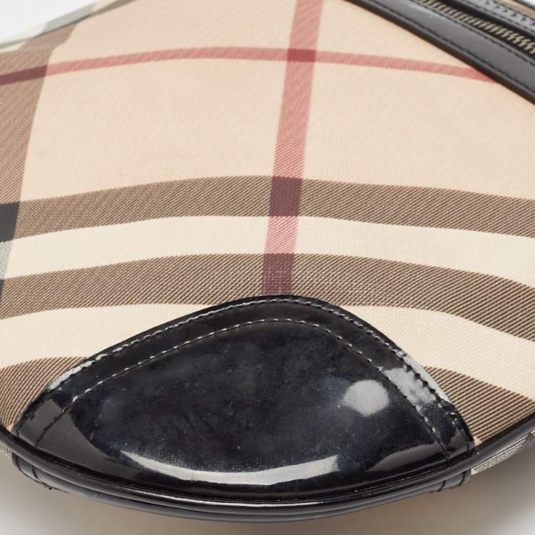 Pre Owned Burberry Black/Beige Nova Check Patent Leather and PVC Dryden Crossbody Bag