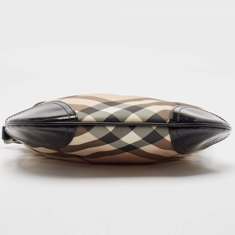 Pre Owned Burberry Black/Beige Nova Check Patent Leather and PVC Dryden Crossbody Bag