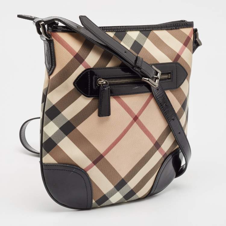 Pre Owned Burberry Black/Beige Nova Check Patent Leather and PVC Dryden Crossbody Bag