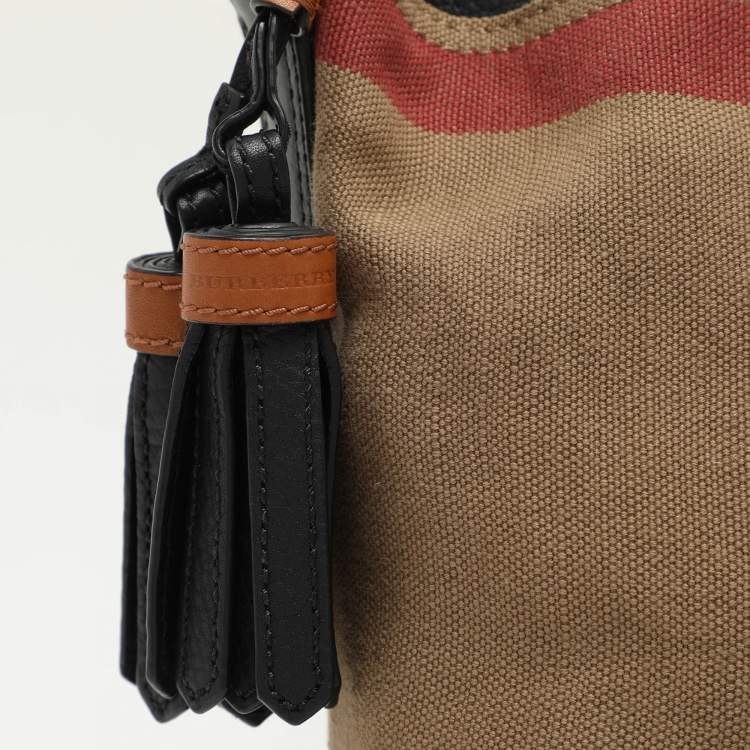 Pre Owned Burberry Beige/Black House Check Canvas and Leather Ashby Bucket Bag