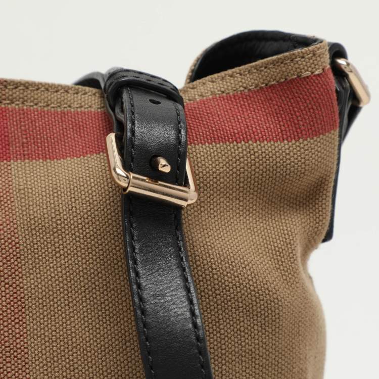 Pre Owned Burberry Beige/Black House Check Canvas and Leather Ashby Bucket Bag