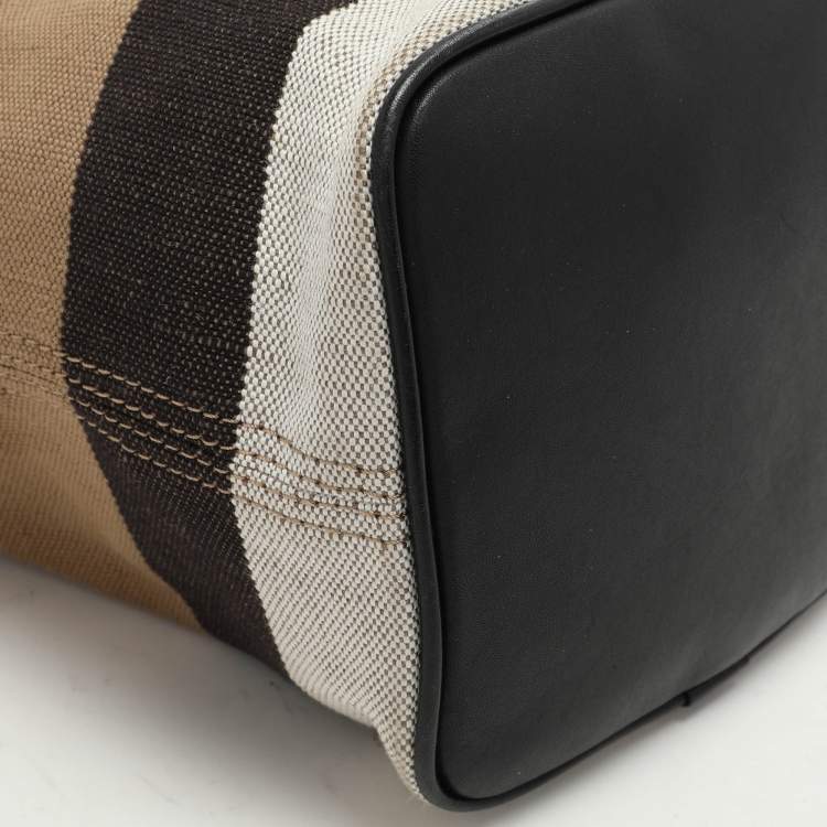 Pre Owned Burberry Beige/Black House Check Canvas and Leather Ashby Bucket Bag