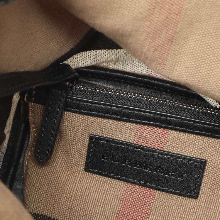 Pre Owned Burberry Beige/Black House Check Canvas and Leather Ashby Bucket Bag