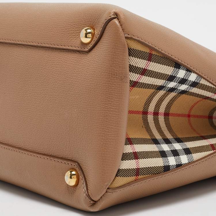 Pre Owned Burberry Beige House Check Canvas and Leather Medium Banner Tote