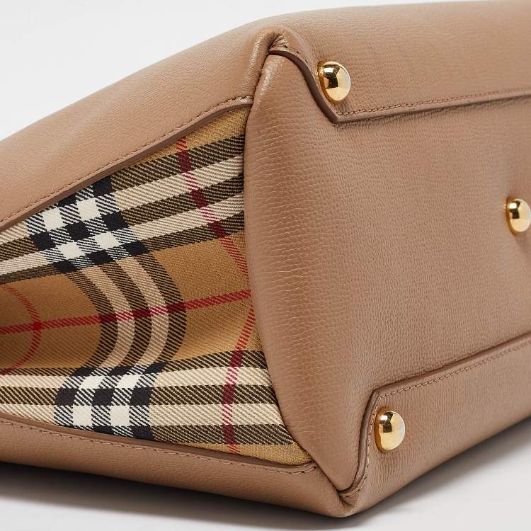 Pre Owned Burberry Beige House Check Canvas and Leather Medium Banner Tote