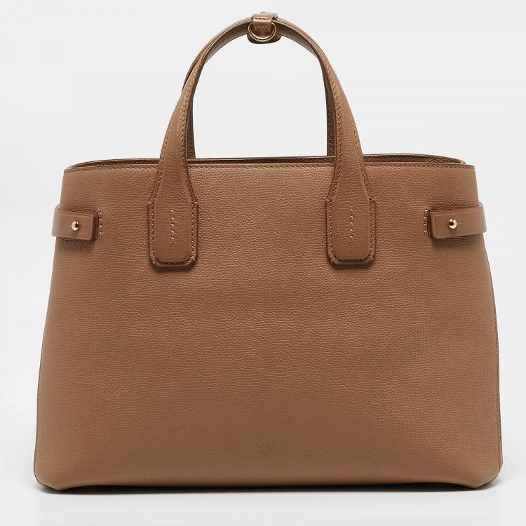 Pre Owned Burberry Beige House Check Canvas and Leather Medium Banner Tote