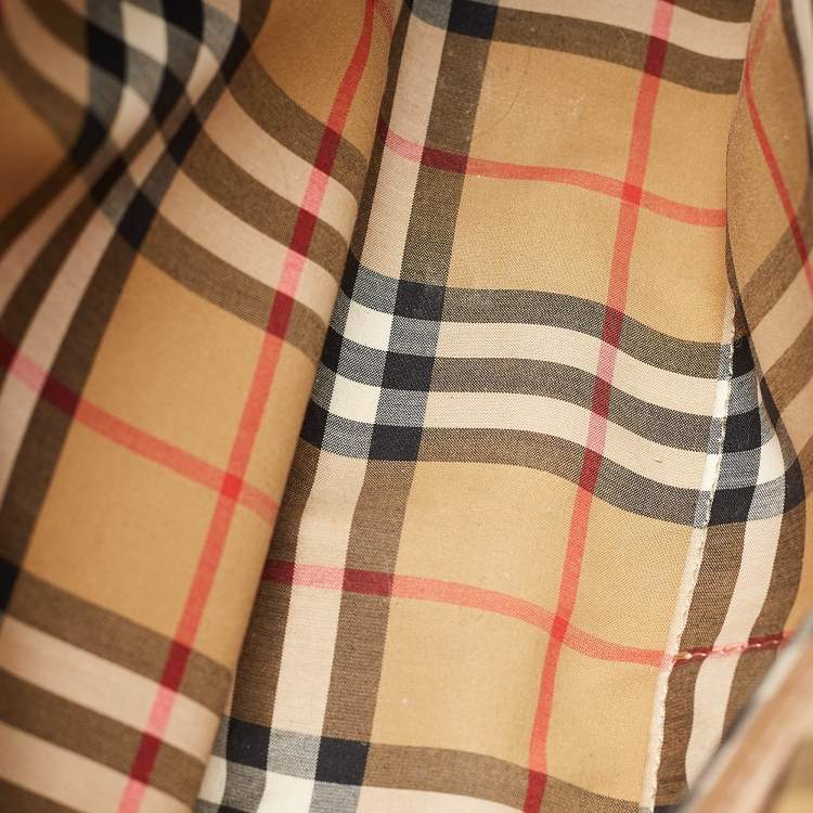 Pre Owned Burberry Beige House Check Canvas and Leather Medium Banner Tote