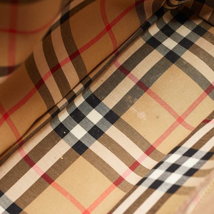 Pre Owned Burberry Beige House Check Canvas and Leather Medium Banner Tote