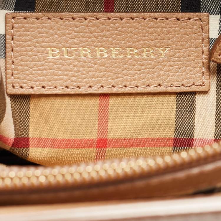 Pre Owned Burberry Beige House Check Canvas and Leather Medium Banner Tote