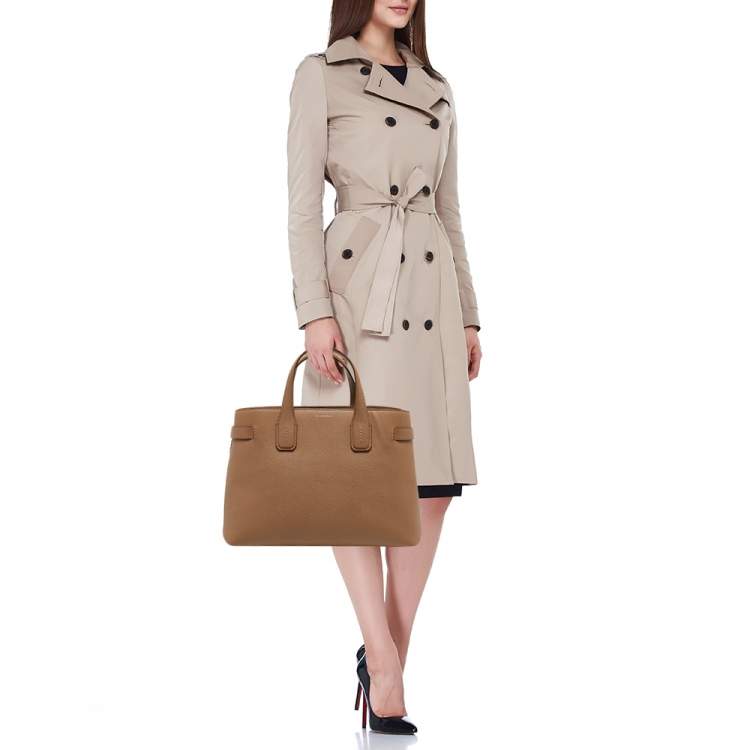 Pre Owned Burberry Beige House Check Canvas and Leather Medium Banner Tote