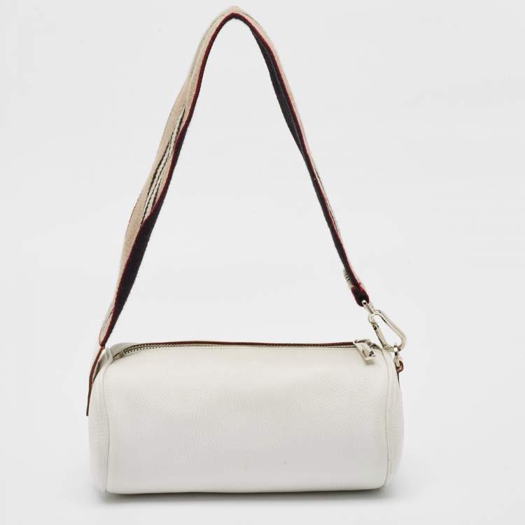 Pre Owned Burberry White Leather Cylinder Shoulder Bag