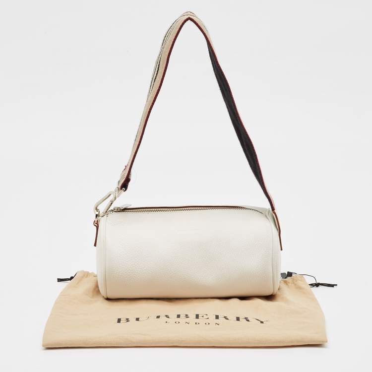 Pre Owned Burberry White Leather Cylinder Shoulder Bag