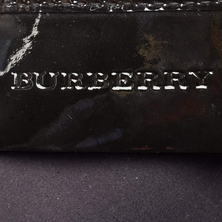 Pre Owned Burberry Beige/Black Supernova Check Coated Canvas and Patent Leather Nickie Tote