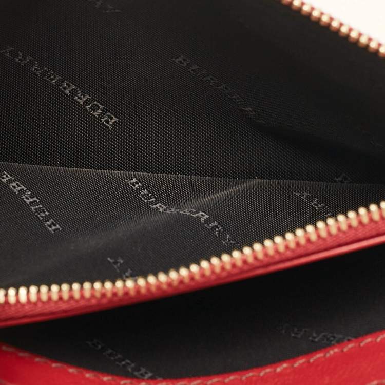 Pre Owned Burberry Beige/Red House Check Fabric and Leather Flap Continental Wallet