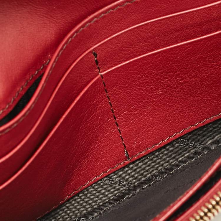 Pre Owned Burberry Beige/Red House Check Fabric and Leather Flap Continental Wallet