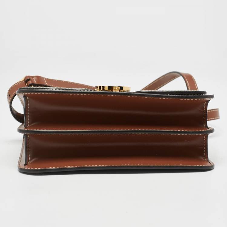 Pre Owned Burberry Tricolor Canvas and Leather Small TB Shoulder Bag