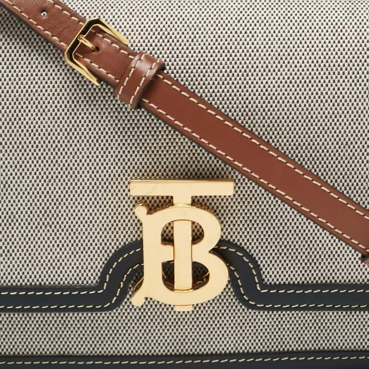 Pre Owned Burberry Tricolor Canvas and Leather Small TB Shoulder Bag