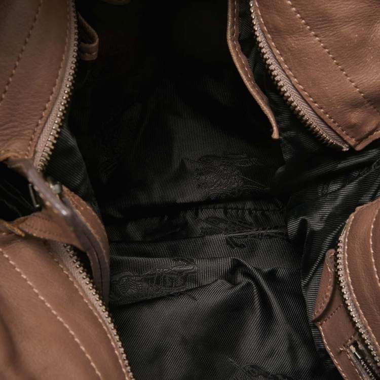 Pre Owned Burberry Dark Beige Leather Ruffled Lowry Hobo