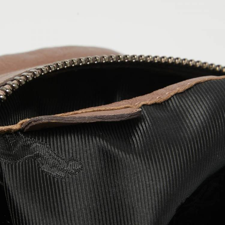 Pre Owned Burberry Dark Beige Leather Ruffled Lowry Hobo
