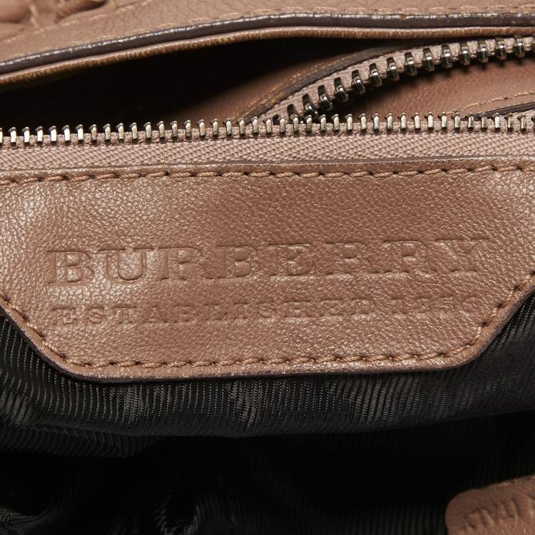 Pre Owned Burberry Dark Beige Leather Ruffled Lowry Hobo