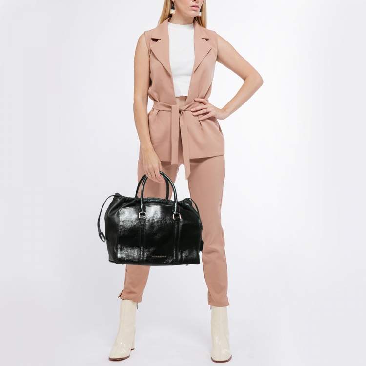 Pre Owned Burberry Black Patent and Leather Dinton Tote