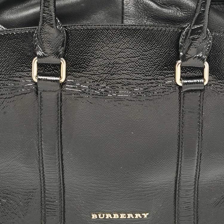 Pre Owned Burberry Black Patent and Leather Dinton Tote