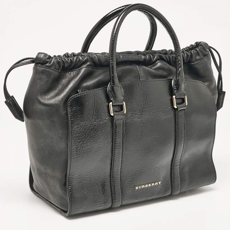 Pre Owned Burberry Black Patent and Leather Dinton Tote