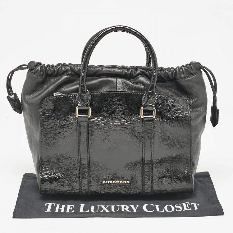 Pre Owned Burberry Black Patent and Leather Dinton Tote