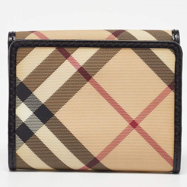 Pre Owned Burberry Beige/Black Nova Check PVC and Patent Leather Compact Wallet
