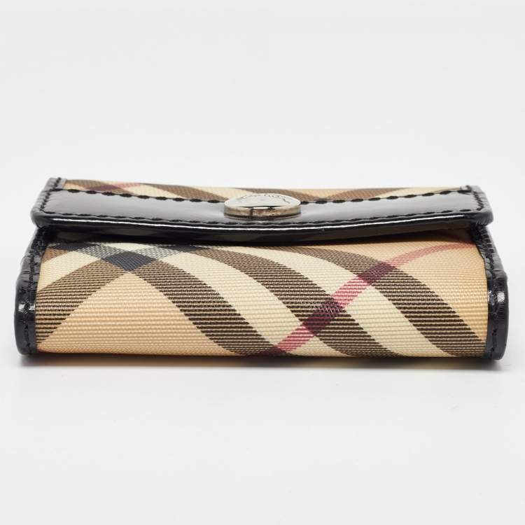 Pre Owned Burberry Beige/Black Nova Check PVC and Patent Leather Compact Wallet