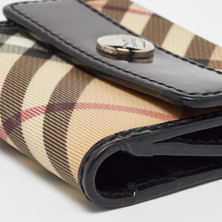 Pre Owned Burberry Beige/Black Nova Check PVC and Patent Leather Compact Wallet