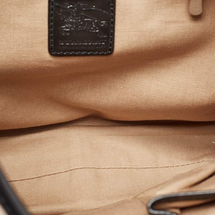 Pre Owned Burberry Metallic/Beige Nova Check Coated Canvas and Leather Barton Hobo