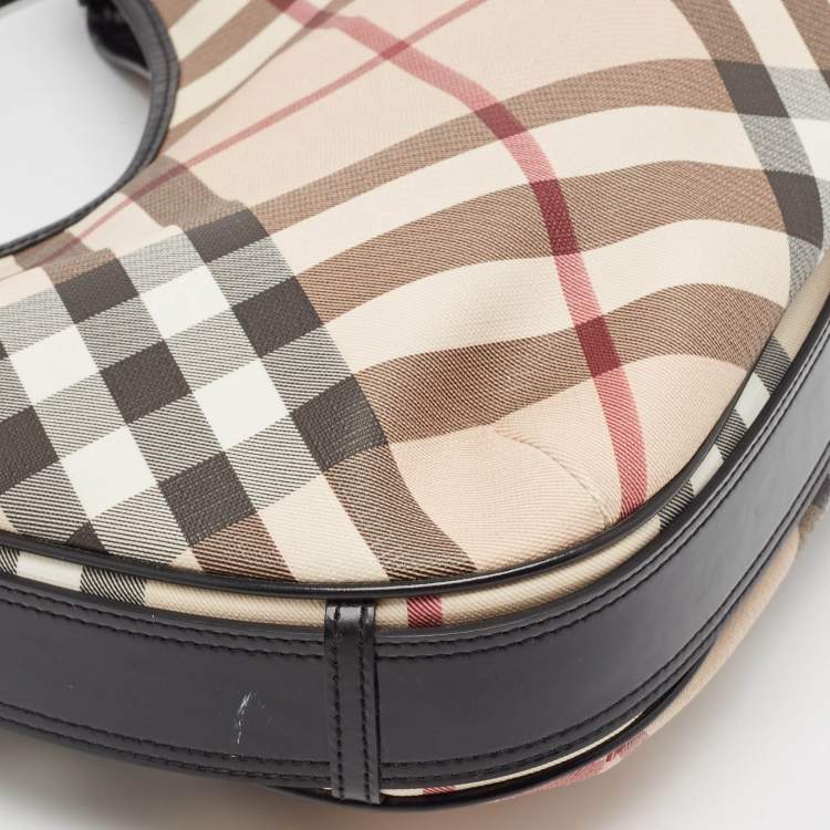 Pre Owned Burberry Metallic/Beige Nova Check Coated Canvas and Leather Barton Hobo