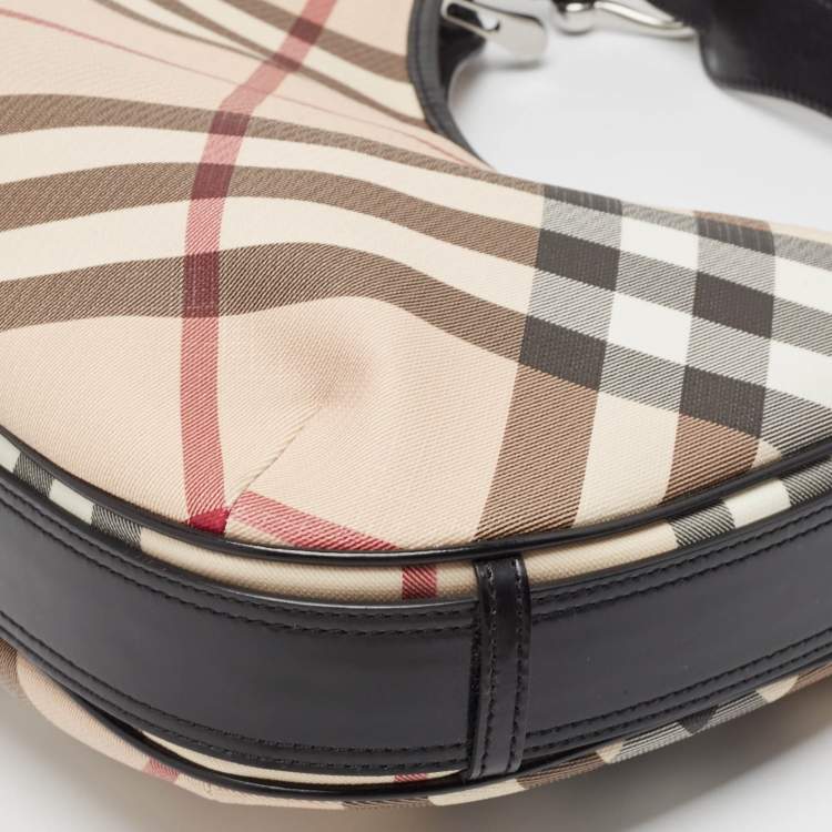 Pre Owned Burberry Metallic/Beige Nova Check Coated Canvas and Leather Barton Hobo