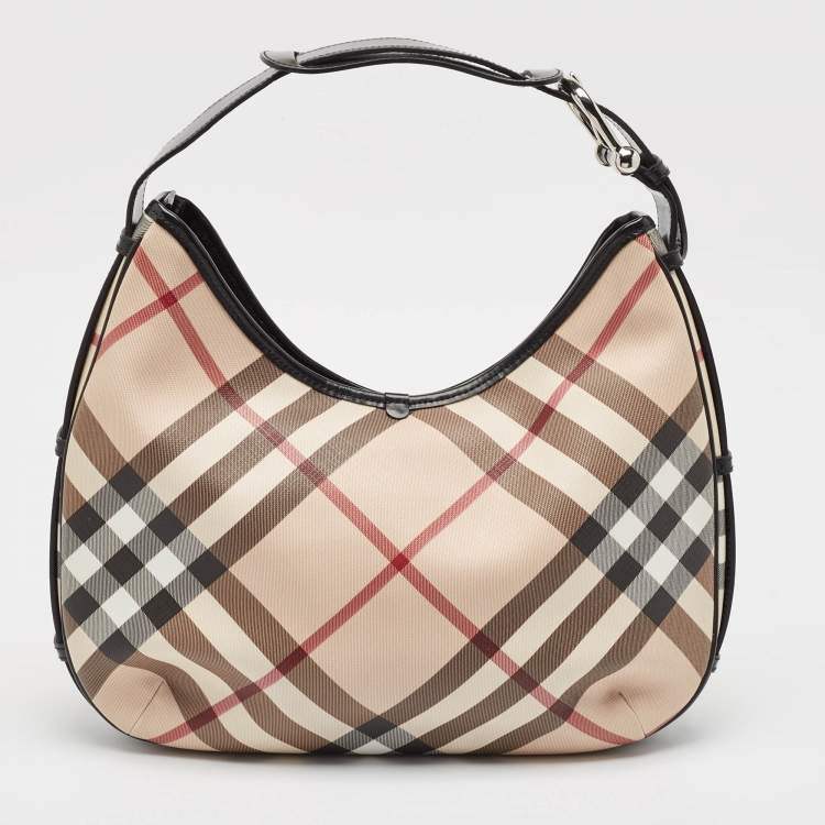 Pre Owned Burberry Metallic/Beige Nova Check Coated Canvas and Leather Barton Hobo