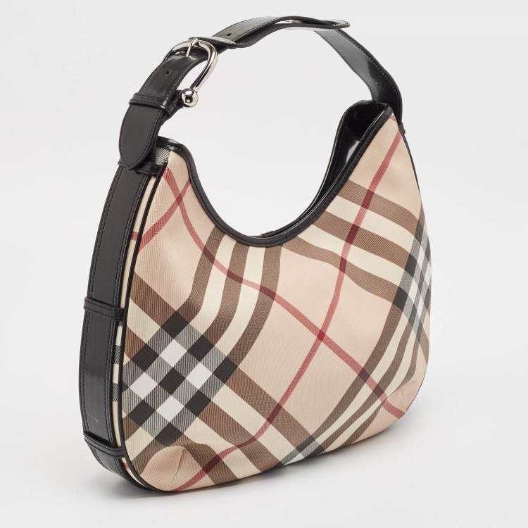 Pre Owned Burberry Metallic/Beige Nova Check Coated Canvas and Leather Barton Hobo