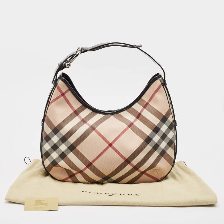 Pre Owned Burberry Metallic/Beige Nova Check Coated Canvas and Leather Barton Hobo