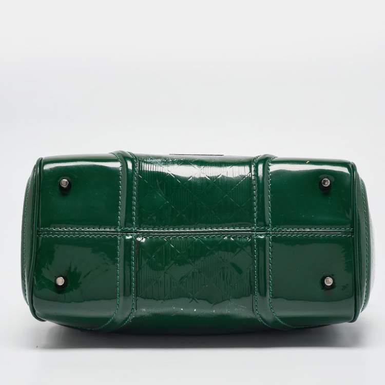 Pre Owned Burberry Green Check Embossed Patent Leather Anford Satchel