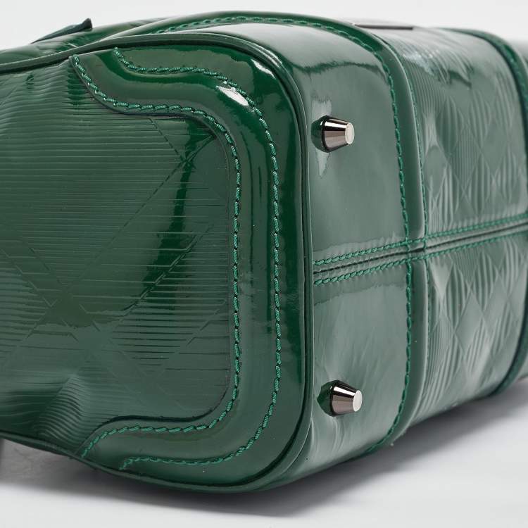 Pre Owned Burberry Green Check Embossed Patent Leather Anford Satchel