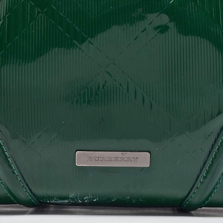 Pre Owned Burberry Green Check Embossed Patent Leather Anford Satchel